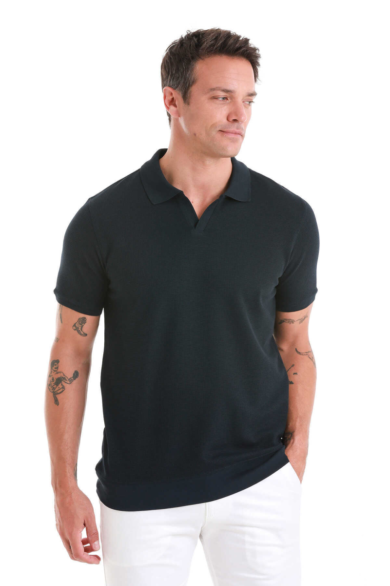 Lacivert Regular Fit Polo Yaka Pamuklu Tişört - Hatem Saykı (1)
