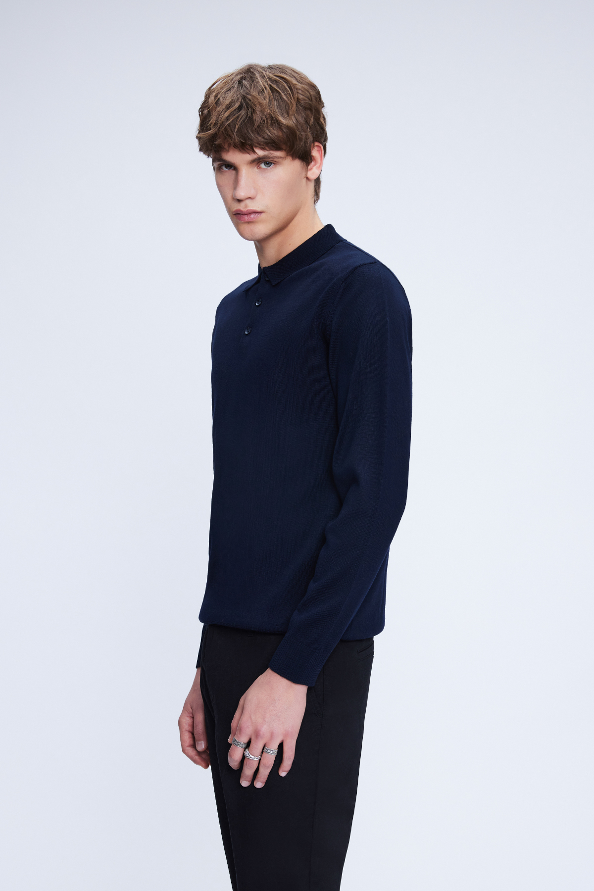 Lacivert Regular Fit Düz Polo Yaka Yünlü Triko Kazak - 3