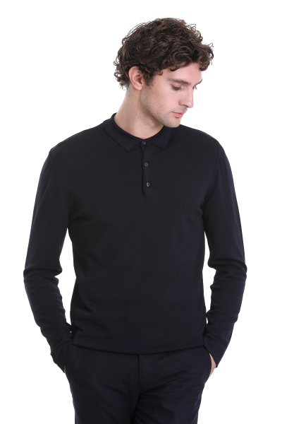 Lacivert Regular Fit Polo Yaka Yünlü Rayon Kazak - 3