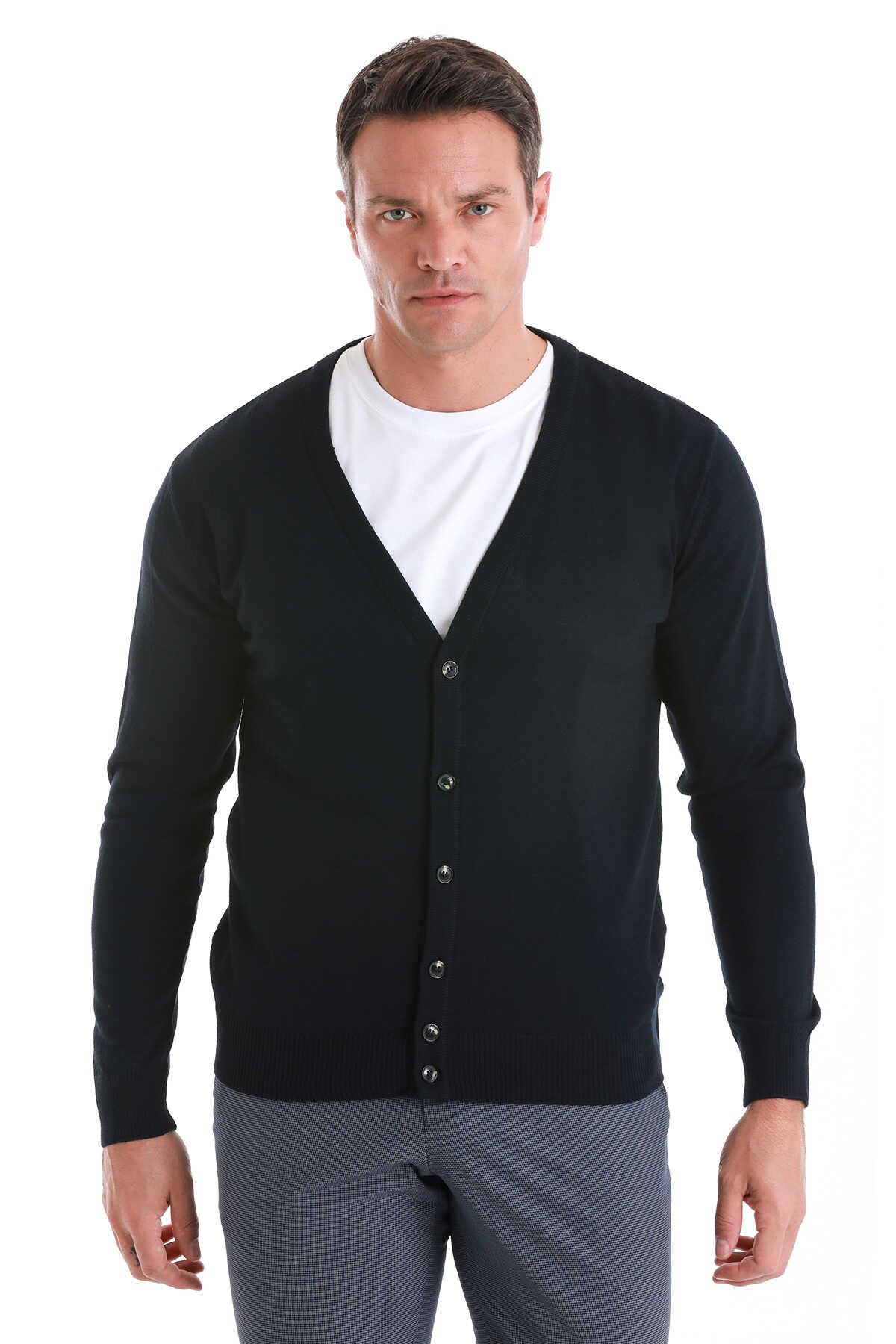 Lacivert Regular Fit V Yaka Triko Hırka - 1