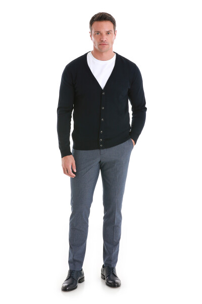 Lacivert Regular Fit V Yaka Triko Hırka - 2