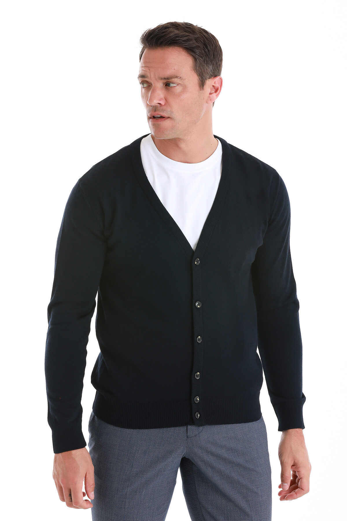 Lacivert Regular Fit V Yaka Triko Hırka - 4