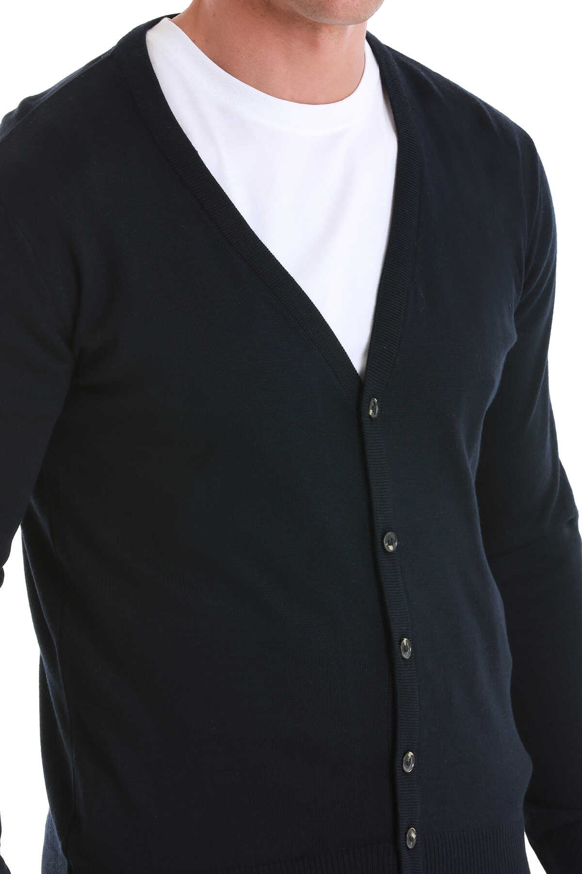 Lacivert Regular Fit V Yaka Triko Hırka - 5