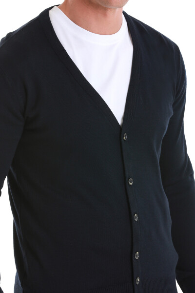 Lacivert Regular Fit V Yaka Triko Hırka - 5