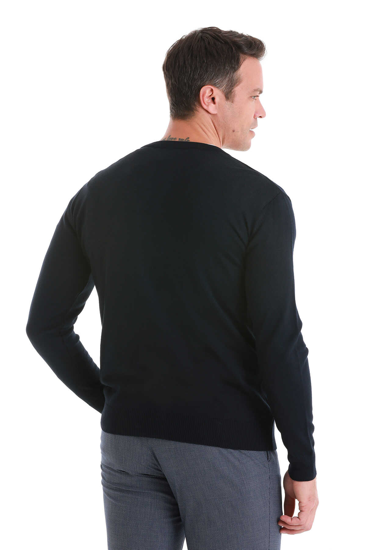 Lacivert Regular Fit V Yaka Triko Hırka - 6