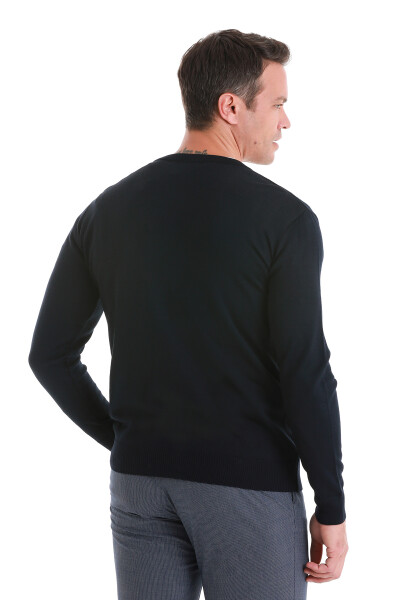 Lacivert Regular Fit V Yaka Triko Hırka - 6