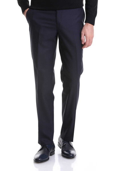 Lacivert Regular Fit Yandan Cepli Yünlü Kumaş Pantolon - 1