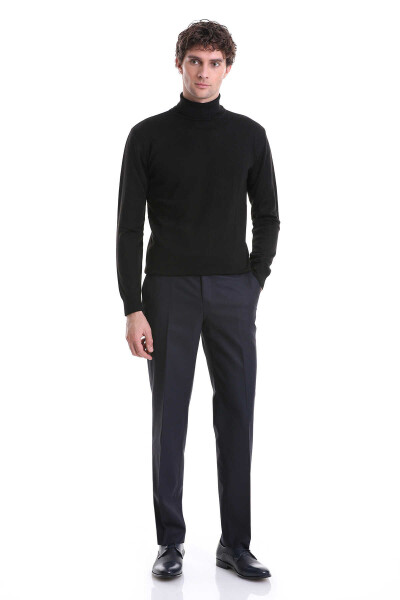 Lacivert Regular Fit Yandan Cepli Yünlü Kumaş Pantolon - 2