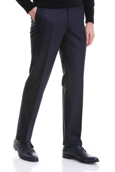 Lacivert Regular Fit Yandan Cepli Yünlü Kumaş Pantolon - 3