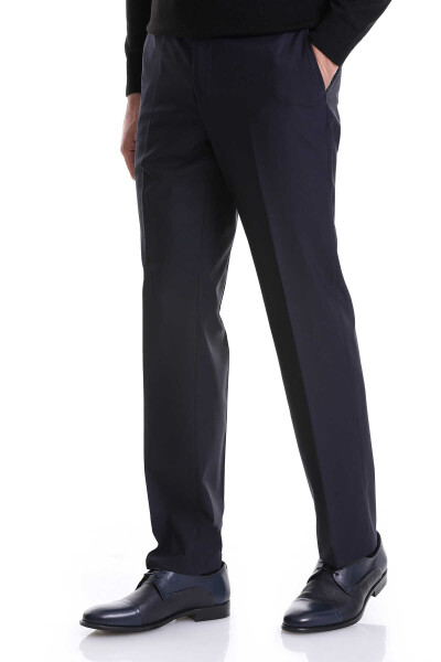 Lacivert Regular Fit Yandan Cepli Yünlü Kumaş Pantolon - 4