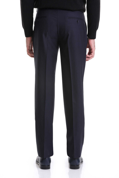 Lacivert Regular Fit Yandan Cepli Yünlü Kumaş Pantolon - 5