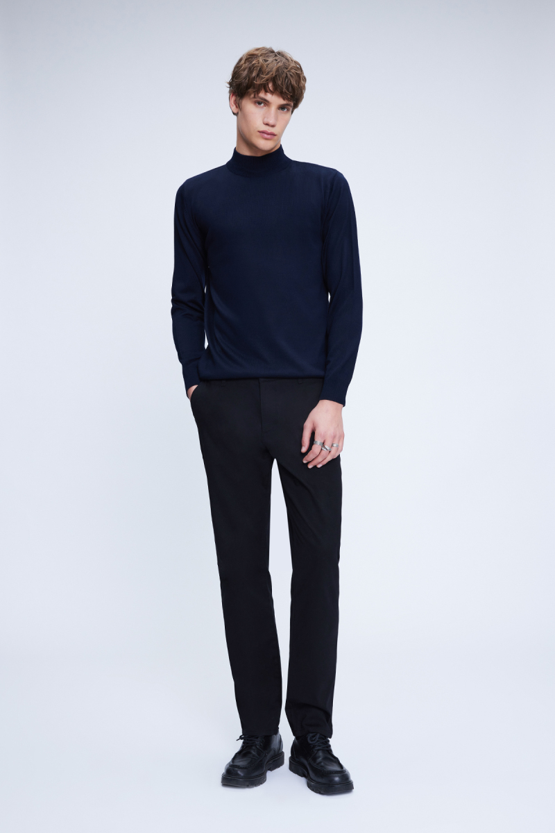 Lacivert Regular Fit Düz Yarım Balıkçı Yaka Yünlü Triko Kazak - Hatemoğlu (1)