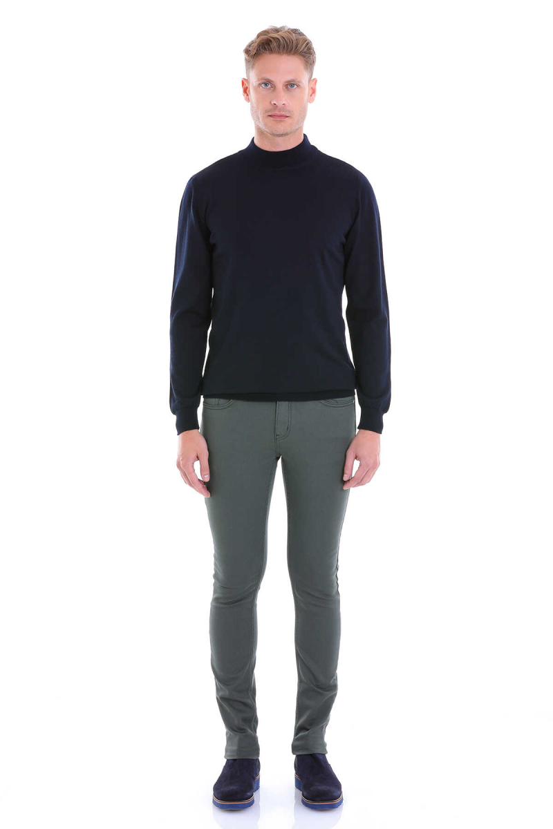 Lacivert Comfort Fit Yarım Balıkçı Yaka Yünlü Kazak - Hatemoğlu (1)