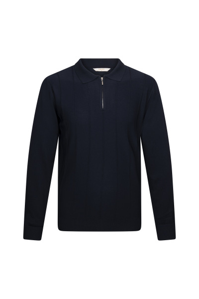 Lacivert Regular Fit Fermuarlı Polo Yaka Rayon Triko Kazak 