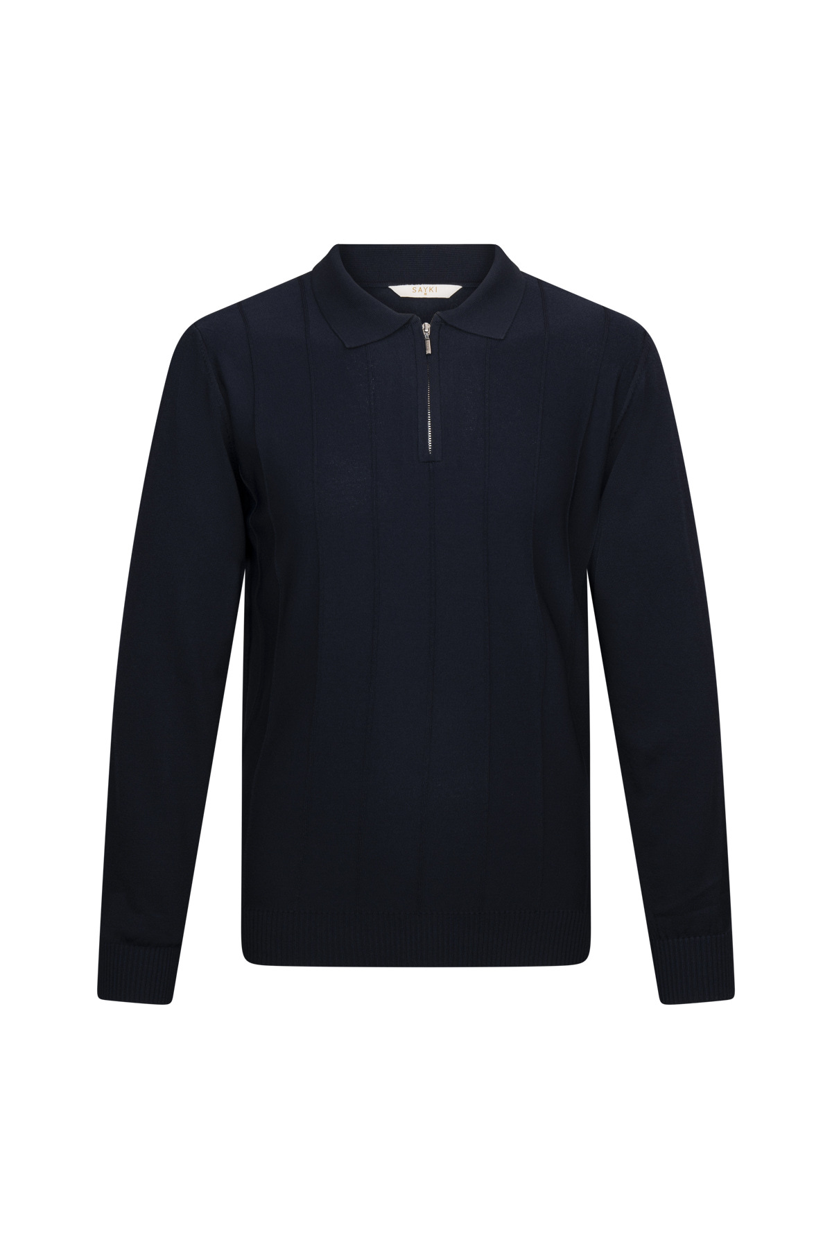 Lacivert Regular Fit Fermuarlı Polo Yaka Rayon Triko Kazak - 1