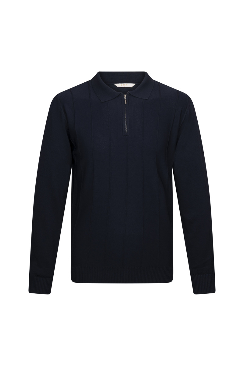 Lacivert Regular Fit Fermuarlı Polo Yaka Rayon Triko Kazak - Hatem Saykı