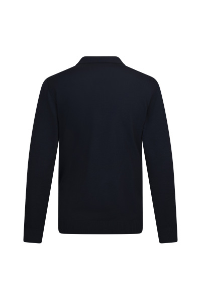 Lacivert Regular Fit Fermuarlı Polo Yaka Rayon Triko Kazak - 2