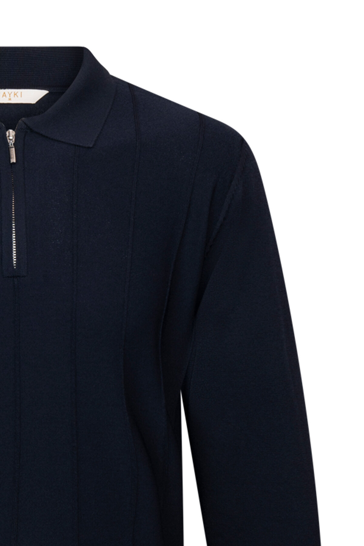 Lacivert Regular Fit Fermuarlı Polo Yaka Rayon Triko Kazak - 3