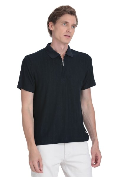 Lacivert Regular Fit Fermuarlı Polo Yaka Tişört 