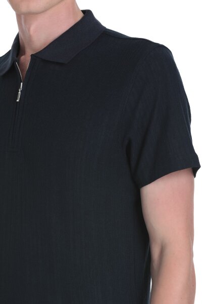 Lacivert Regular Fit Fermuarlı Polo Yaka Tişört - 4