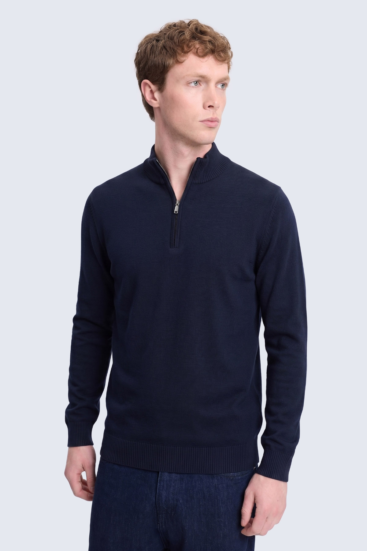 Lacivert Regular Fit Fermuarlı Yarım Balıkçı Yaka Rayon Kazak - 1