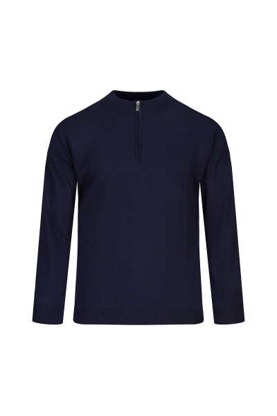 Lacivert Regular Fit Fermuarlı Yarım Balıkçı Yaka Yünlü Kazak - 1