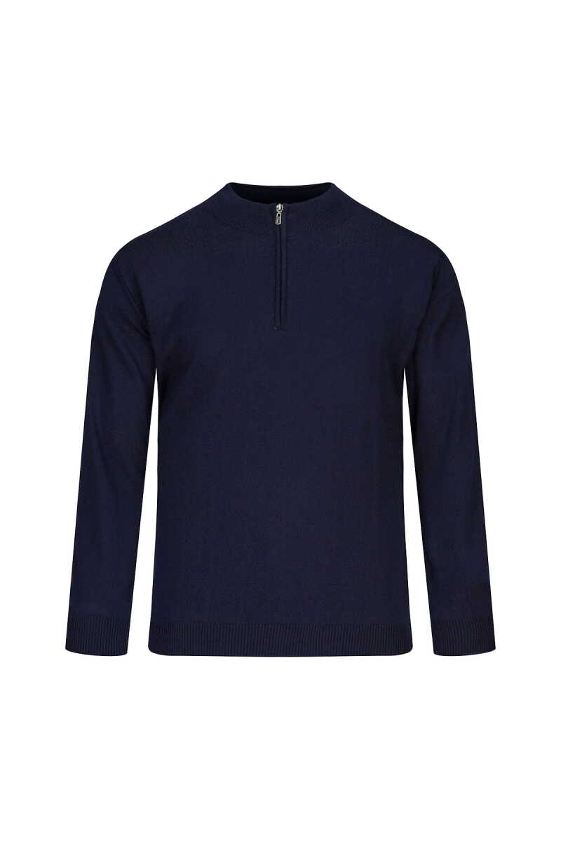 Lacivert Regular Fit Fermuarlı Yarım Balıkçı Yaka Yünlü Kazak - Hatemoğlu