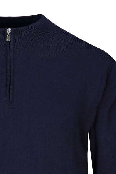 Lacivert Regular Fit Fermuarlı Yarım Balıkçı Yaka Yünlü Kazak - 2