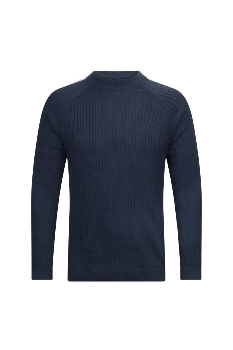 Lacivert Regular Fit Fitilli Çeyrek Balıkçı Yaka Pamuklu Triko Kazak - HTML