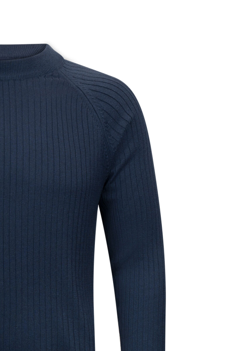 Lacivert Regular Fit Fitilli Çeyrek Balıkçı Yaka Pamuklu Triko Kazak - HTML (1)