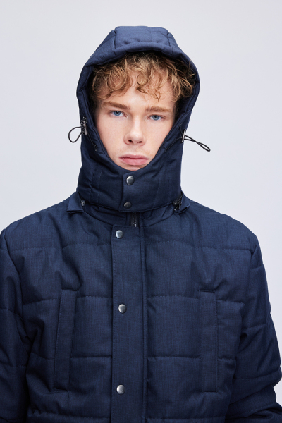 Lacivert Regular Fit Hakim Yaka Desenli Kapitone Uzun Kapüşonlu Mont - 5