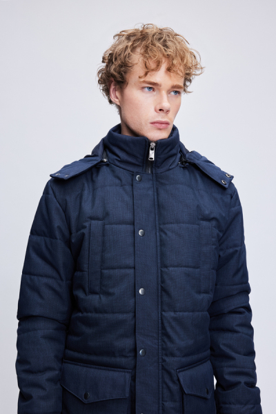 Lacivert Regular Fit Hakim Yaka Desenli Kapitone Uzun Kapüşonlu Mont - 6