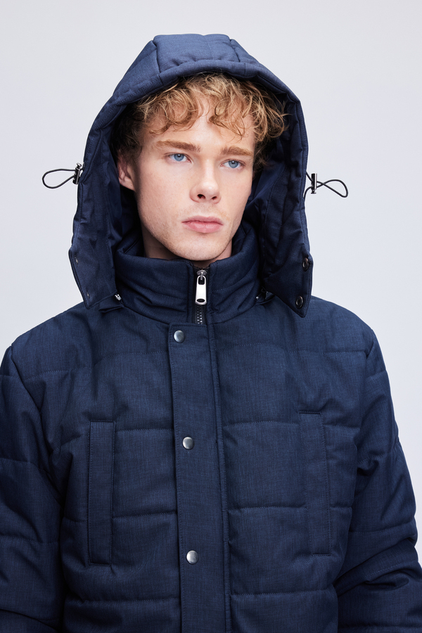 Lacivert Regular Fit Hakim Yaka Desenli Kapitone Uzun Kapüşonlu Mont - 7