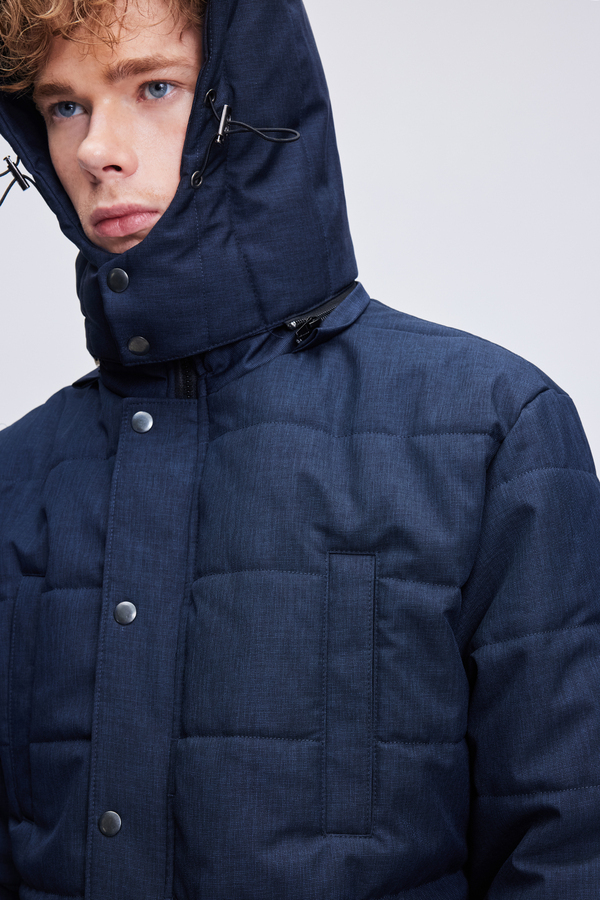 Lacivert Regular Fit Hakim Yaka Desenli Kapitone Uzun Kapüşonlu Mont - 8