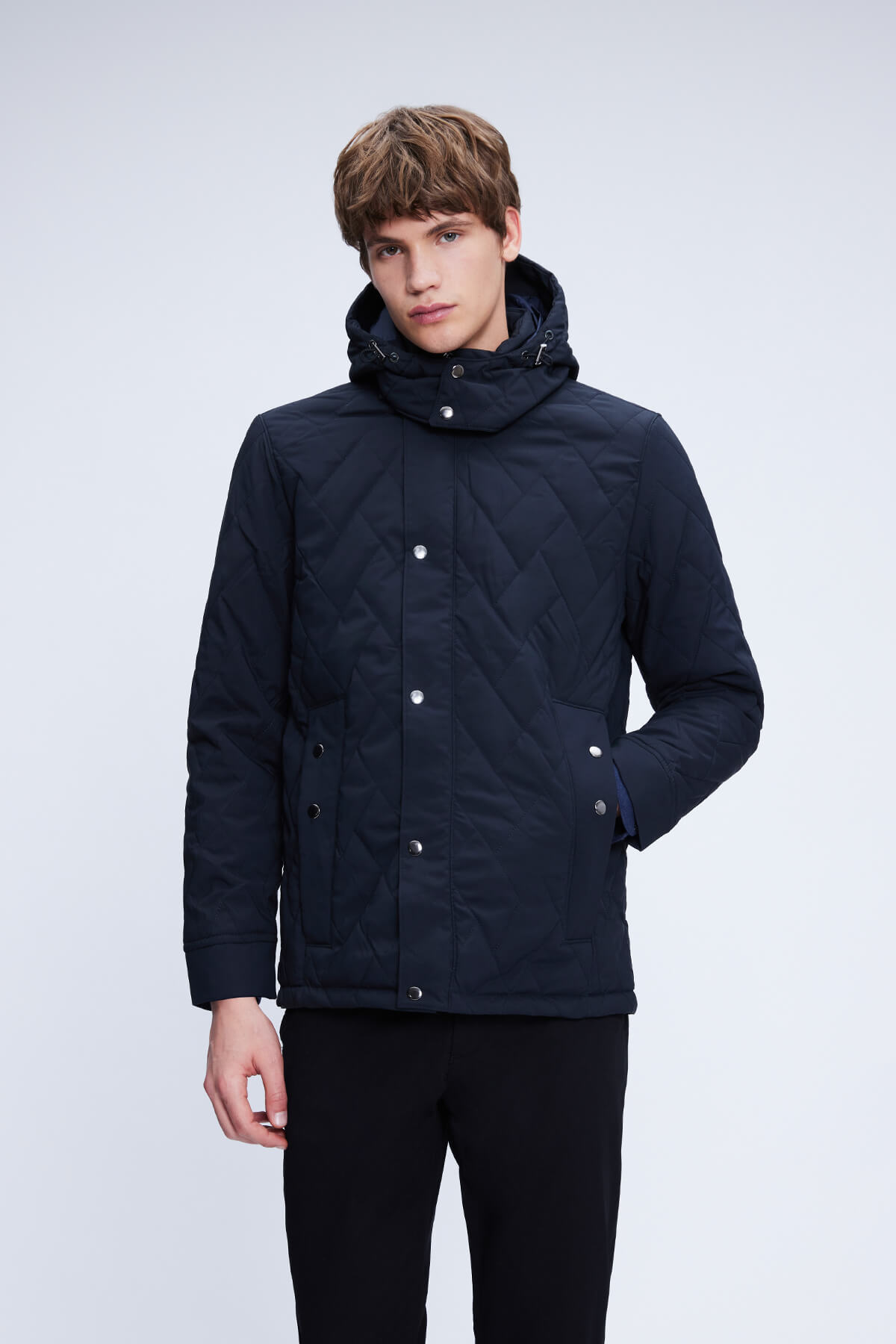 Lacivert Regular Fit Hakim Yaka Kapitone Kapüşonlu Mont - 1