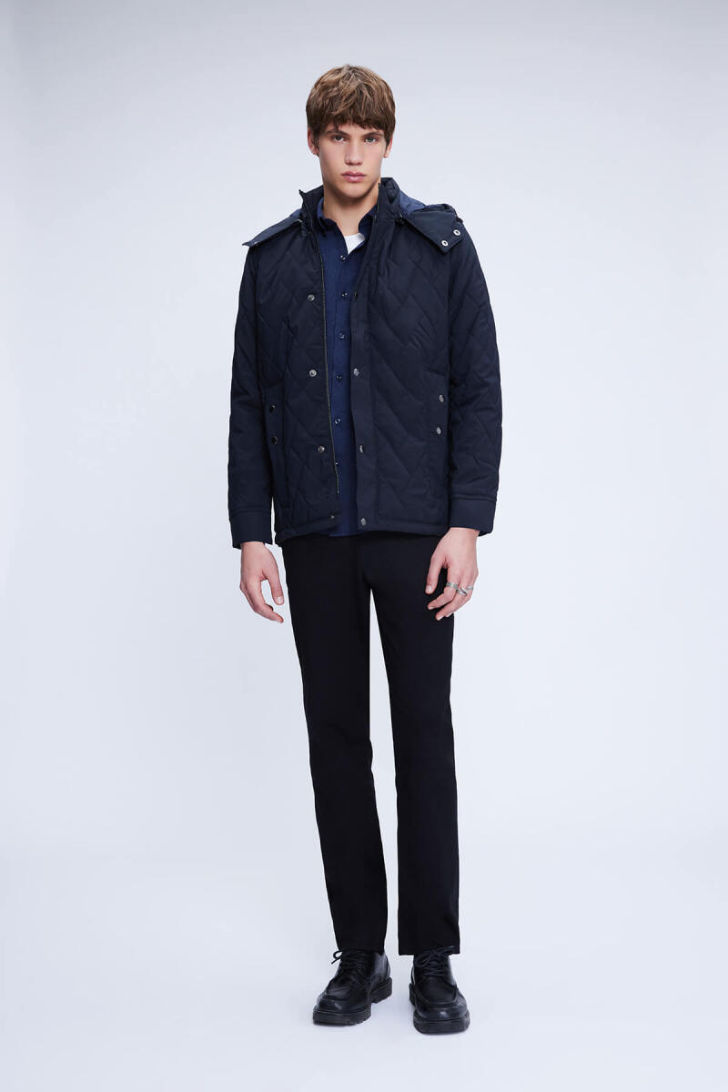 Lacivert Regular Fit Hakim Yaka Kapitone Kapüşonlu Mont - Hatemoğlu (1)