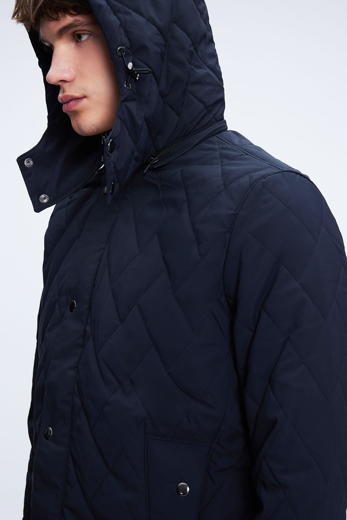 Lacivert Regular Fit Hakim Yaka Kapitone Kapüşonlu Mont - 3