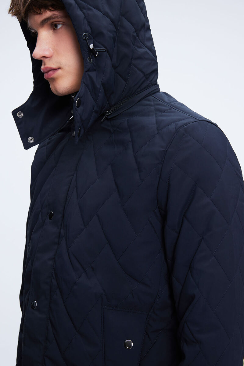 Lacivert Regular Fit Hakim Yaka Kapitone Kapüşonlu Mont - Hatemoğlu (1)