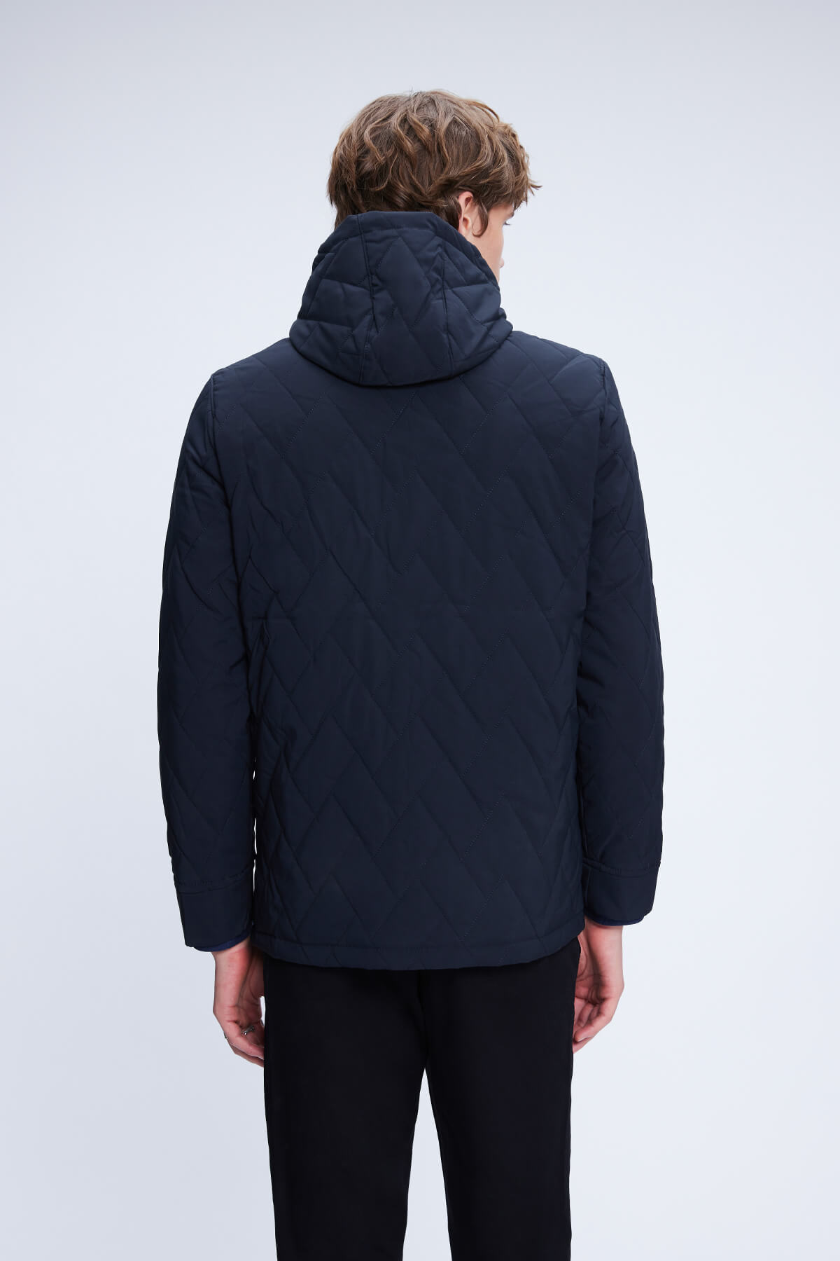 Lacivert Regular Fit Hakim Yaka Kapitone Kapüşonlu Mont - 5