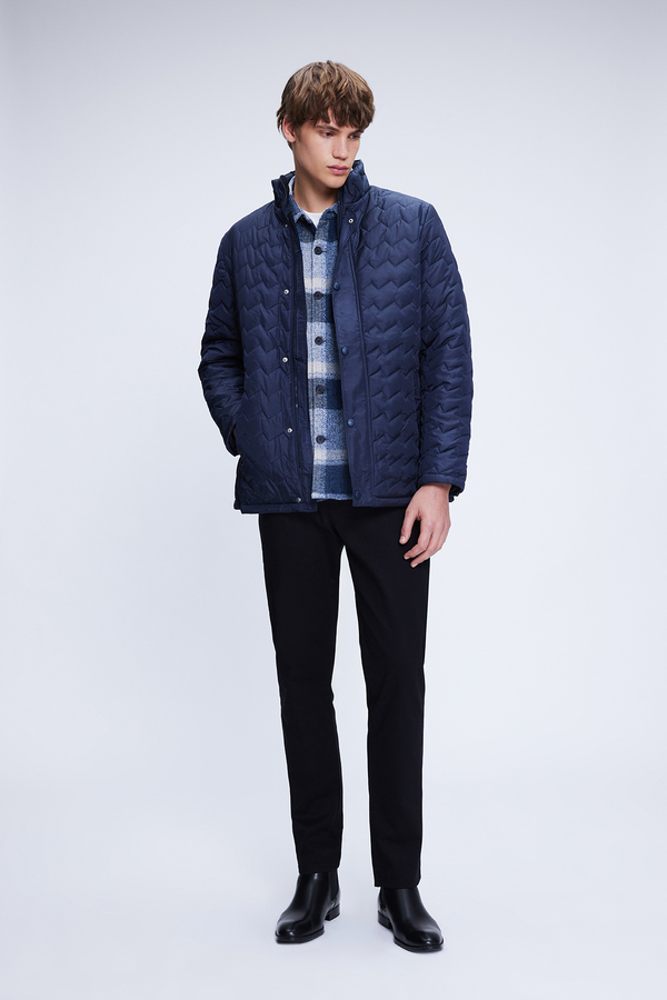 Lacivert Regular Fit Hakim Yaka Kapitone Mont - 2