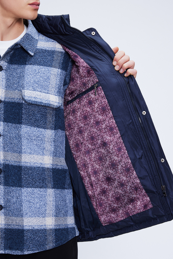 Lacivert Regular Fit Hakim Yaka Kapitone Mont - 4