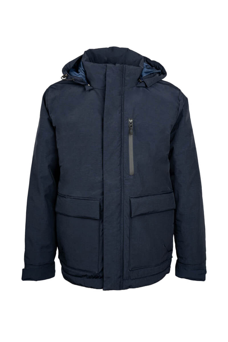 Lacivert Regular Fit Hakim Yaka Kapüşonlu Kaban - Hatem Saykı