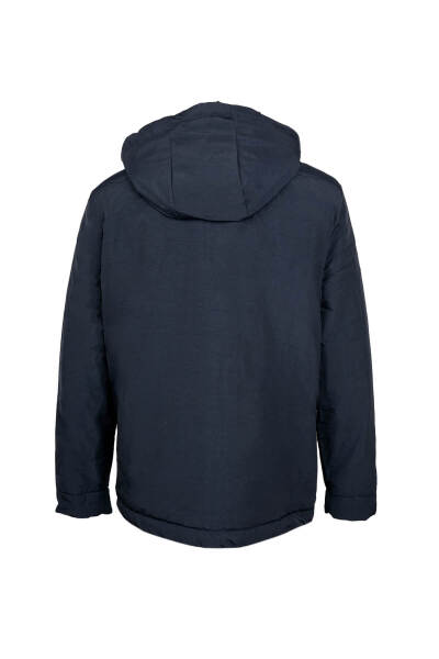 Lacivert Regular Fit Hakim Yaka Kapüşonlu Kaban - 2