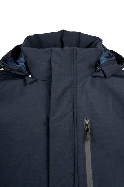 Lacivert Regular Fit Hakim Yaka Kapüşonlu Kaban - 3