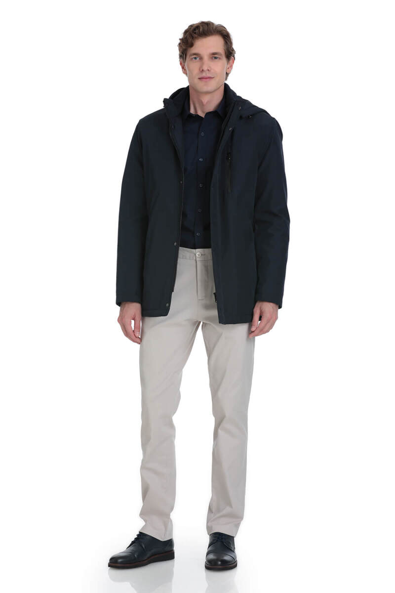 Lacivert Regular Fit Hakim Yaka Kapüşonlu Kaban - Hatemoğlu (1)