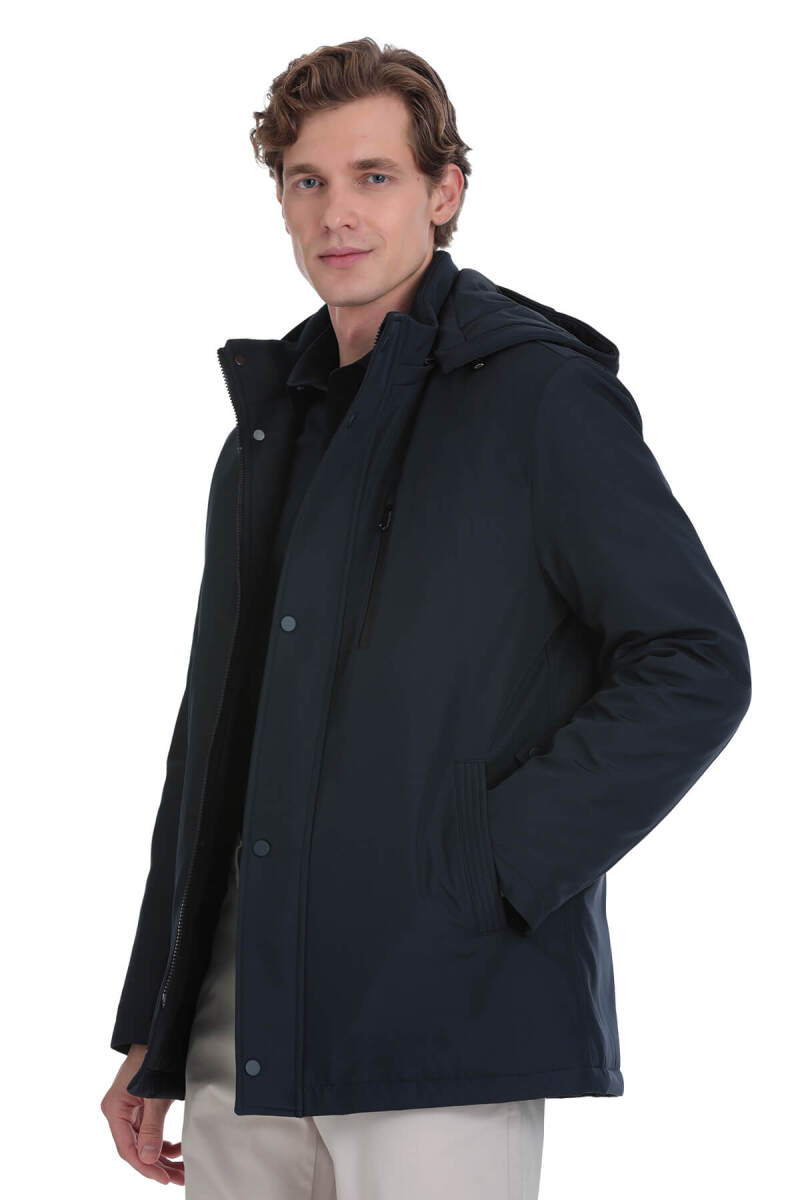 Lacivert Regular Fit Hakim Yaka Kapüşonlu Kaban - Hatemoğlu (1)