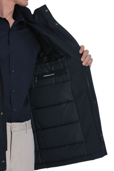 Lacivert Regular Fit Hakim Yaka Kapüşonlu Kaban - 6