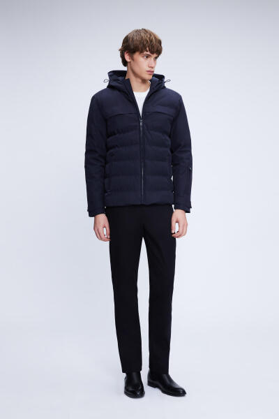 Lacivert Regular Fit Hakim Yaka Kapüşonlu Kaban - 2