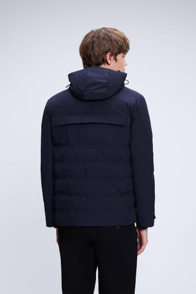 Lacivert Regular Fit Hakim Yaka Kapüşonlu Kaban - 5