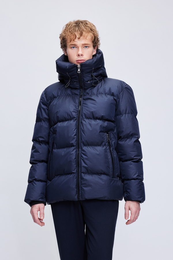 Lacivert Regular Fit Hakim Yaka Kapüşonlu Şişme Mont - Hatemoğlu